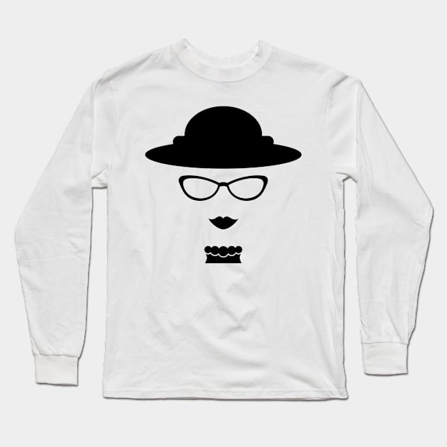 Vintage lady with eyeglasses drawing Long Sleeve T-Shirt by SooperYela